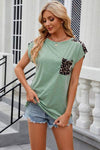 Leopard Round Neck Cap Sleeve T-Shirt Women's T-Shirts - Tophatter Daily Deals