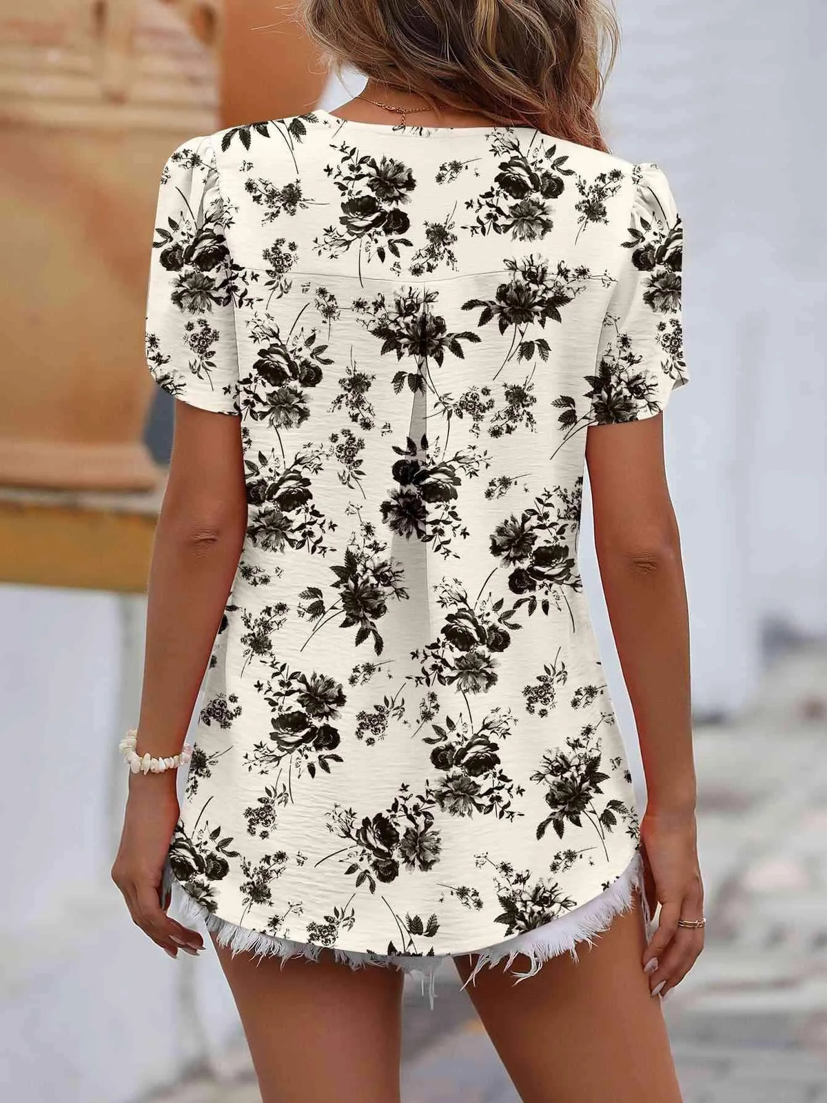 Ruche V-Neck Petal Sleeve Top Blouses - Tophatter Daily Deals