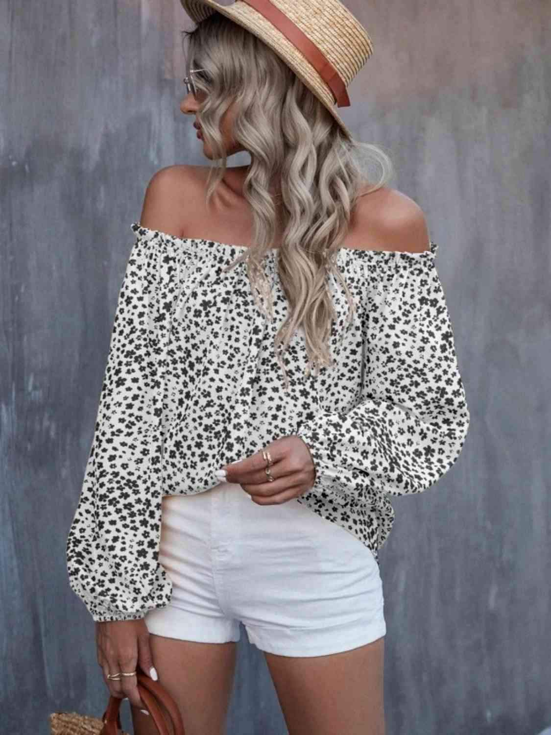 Off-Shoulder Long Sleeve Blouse Blouses - Tophatter Daily Deals