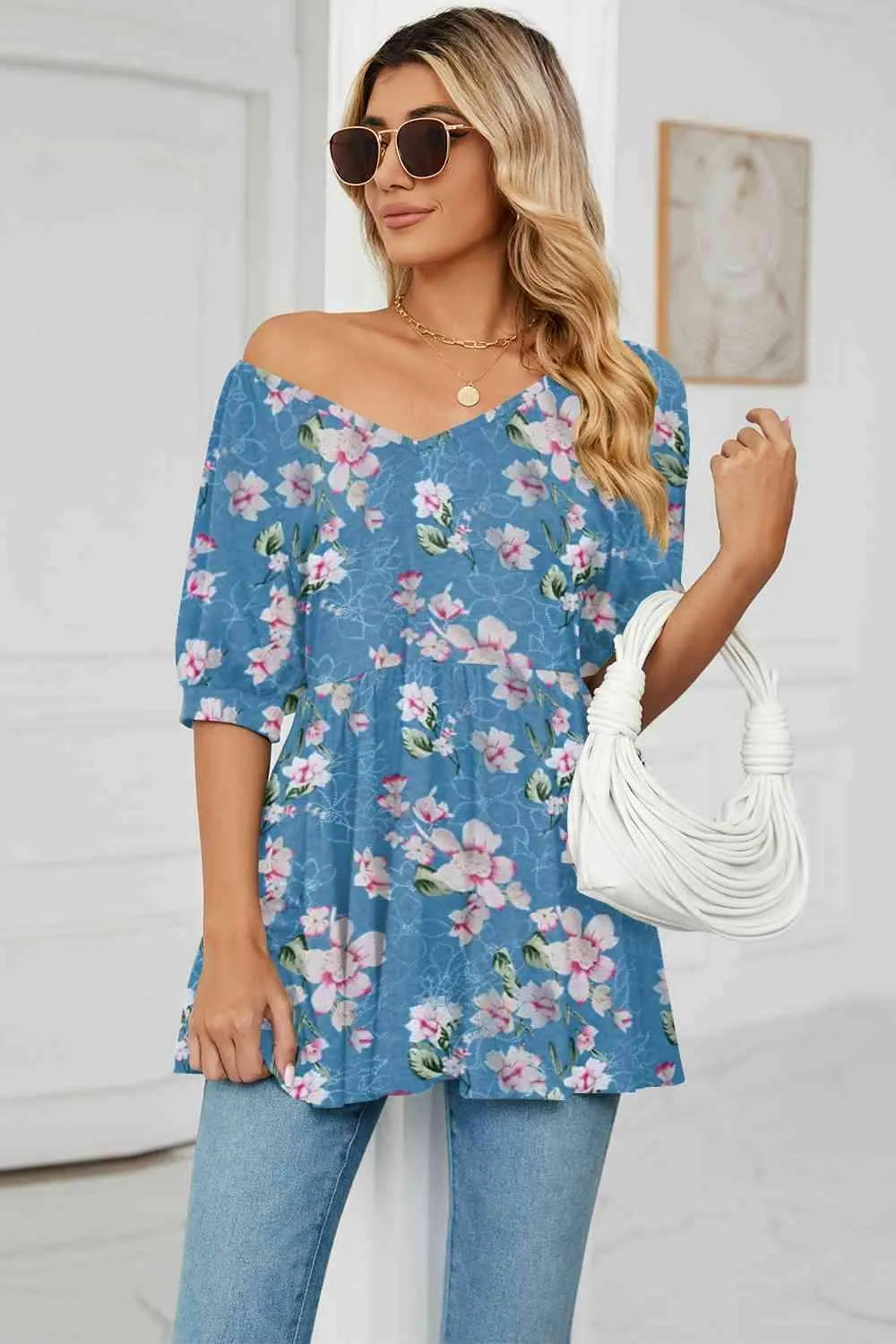 V-Neck Babydoll Blouse Blouses - Tophatter Daily Deals
