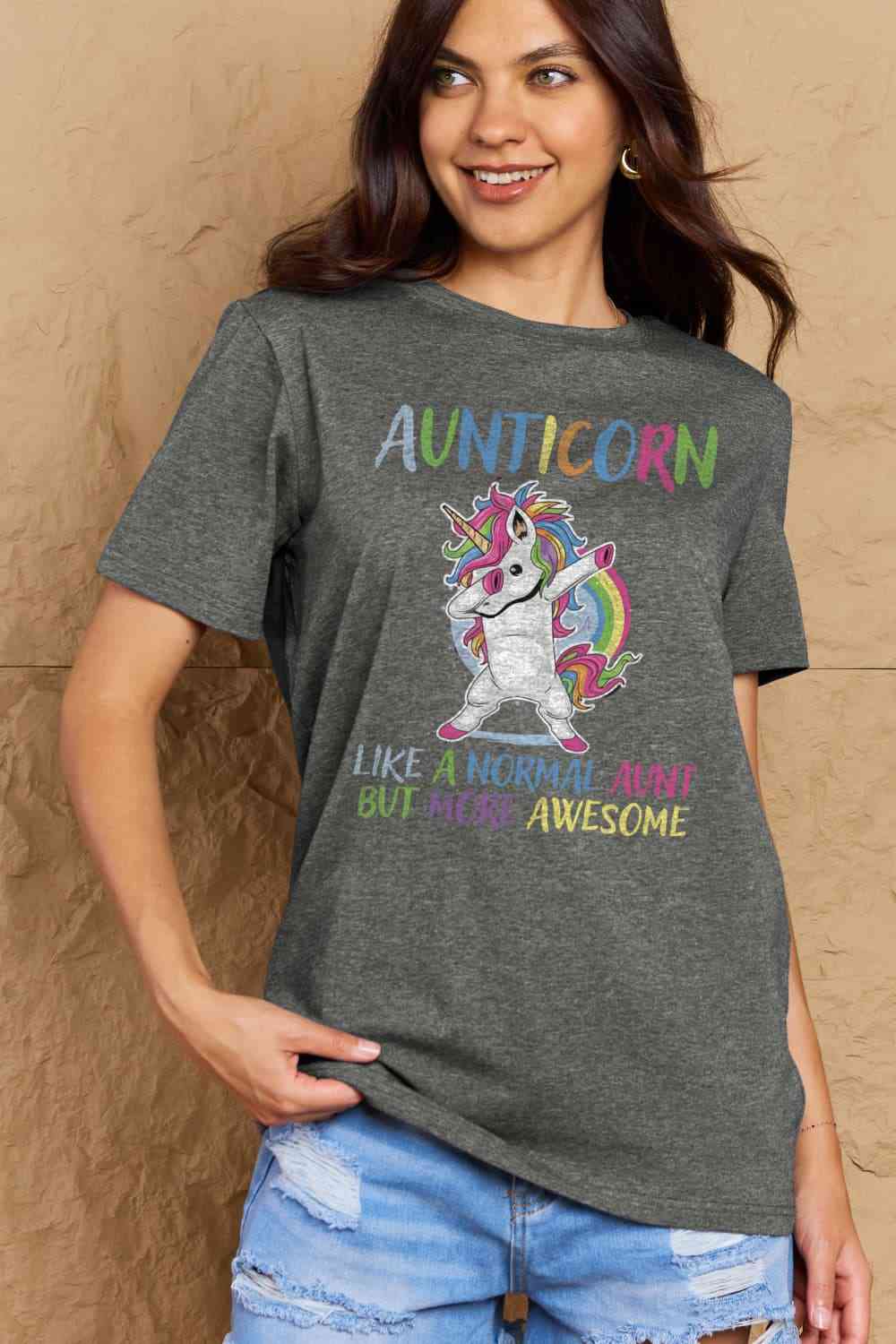 Simply Love Full Size AUNTICORN LIKE A NORMAL AUNT BUT MORE AWESOME Graphic Cotton Tee Women's T-Shirts - Tophatter Daily Deals