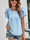 Swiss Dot Round Neck Petal Sleeve Top Blue Blouses - Tophatter Daily Deals