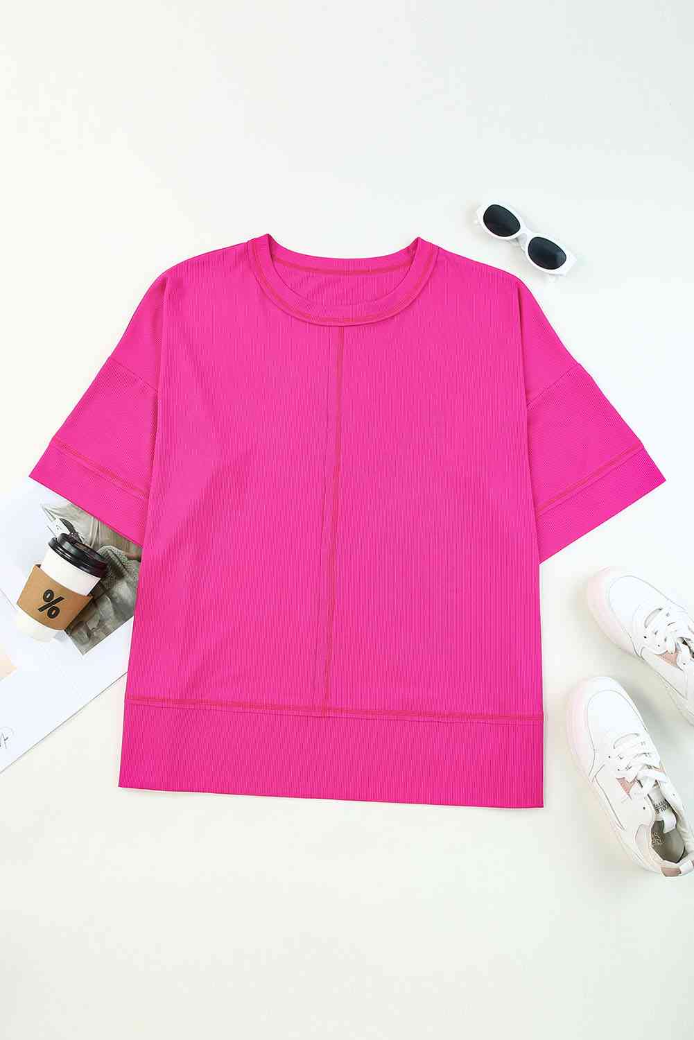 Plus Size Round Neck Dropped Shoulder Tee Women's T-Shirts - Tophatter Daily Deals