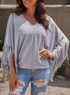 Fringe Trim Center Seam Dolman Sleeve Top Blouses - Tophatter Daily Deals