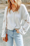 V-Neck Dropped Shoulder Blouse White Blouses - Tophatter Daily Deals