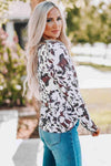 Cow Print Keyhole Long Sleeve Top Blouses - Tophatter Daily Deals