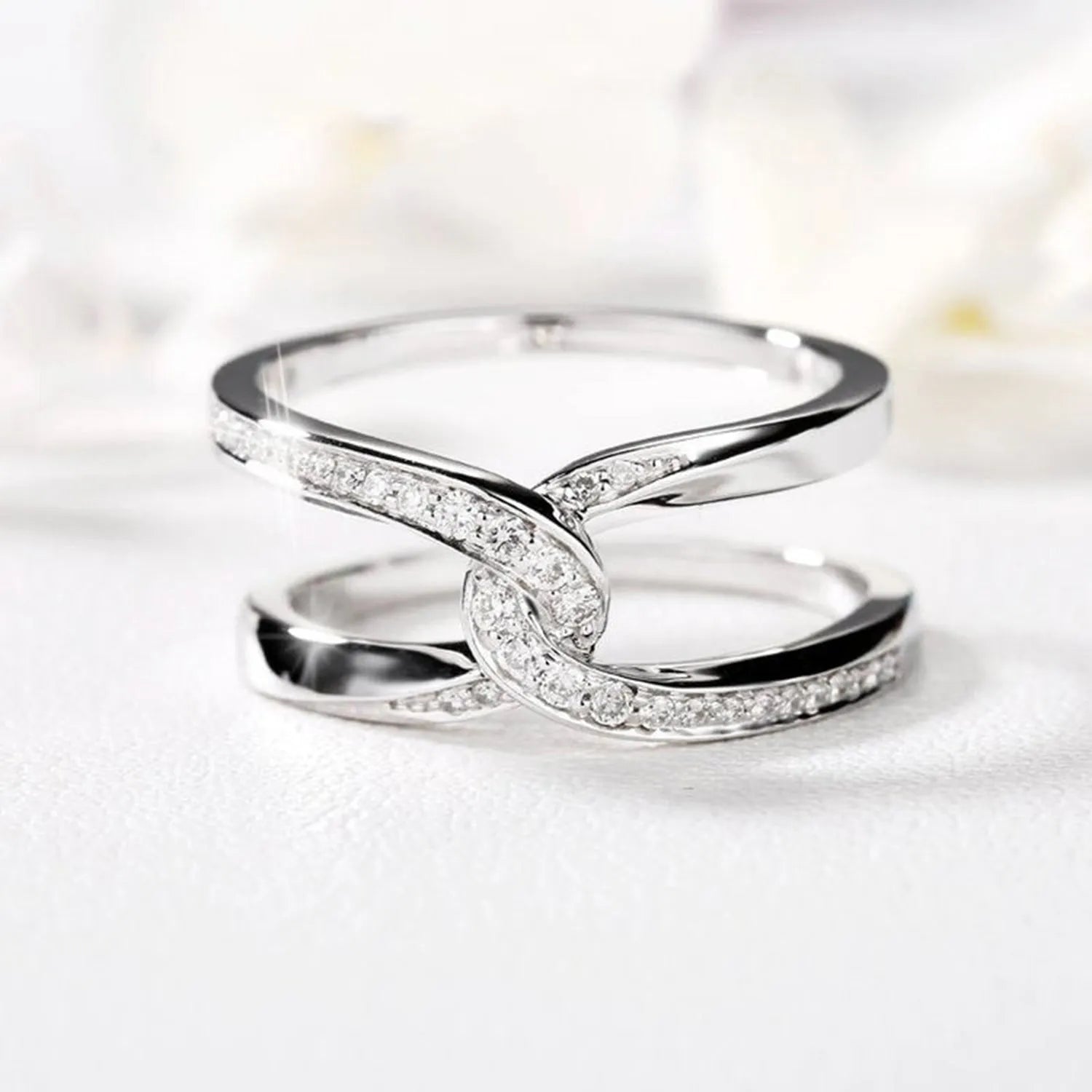 Twisted Inlaid Zircon Double-layered Ring Rings - Tophatter Daily Deals