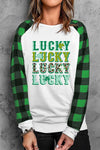 LUCKY Plaid Round Neck Raglan Sleeve T-Shirt White Women's T-Shirts - Tophatter Daily Deals