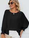 Smocked Lantern Sleeve Round Neck Blouse Blouses - Tophatter Daily Deals