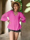 Plus Size Flower Crochet Flare Sleeve Top Hot Pink Blouses - Tophatter Daily Deals