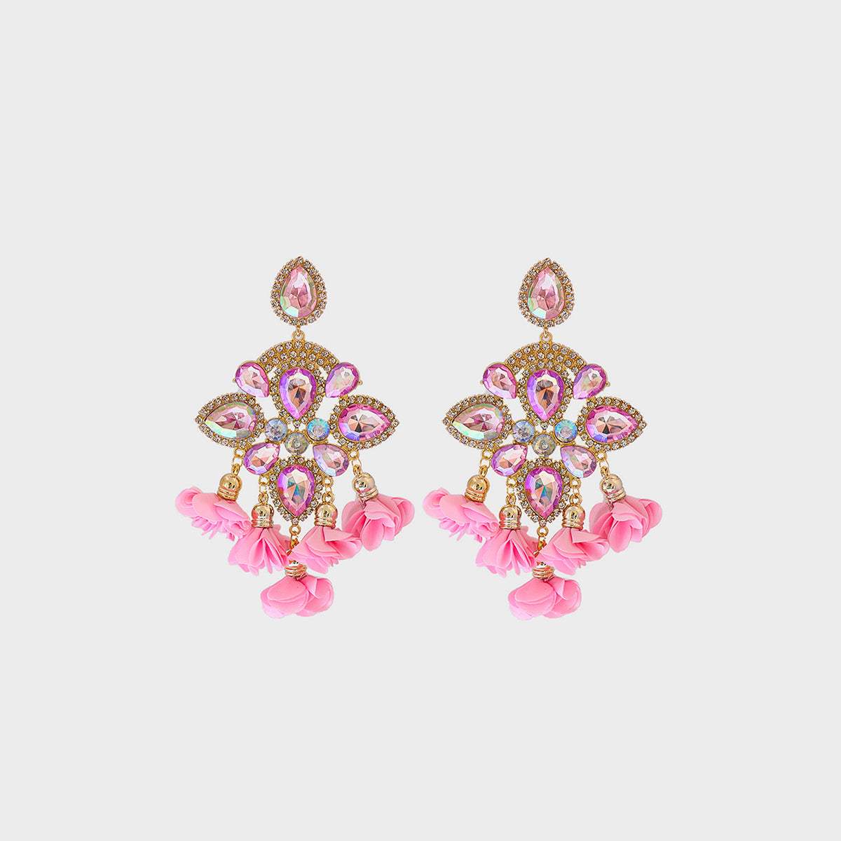 Flower Shape Rhinestone Alloy Dangle Earrings Carnation Pink One Size Earrings - Tophatter Daily Deals