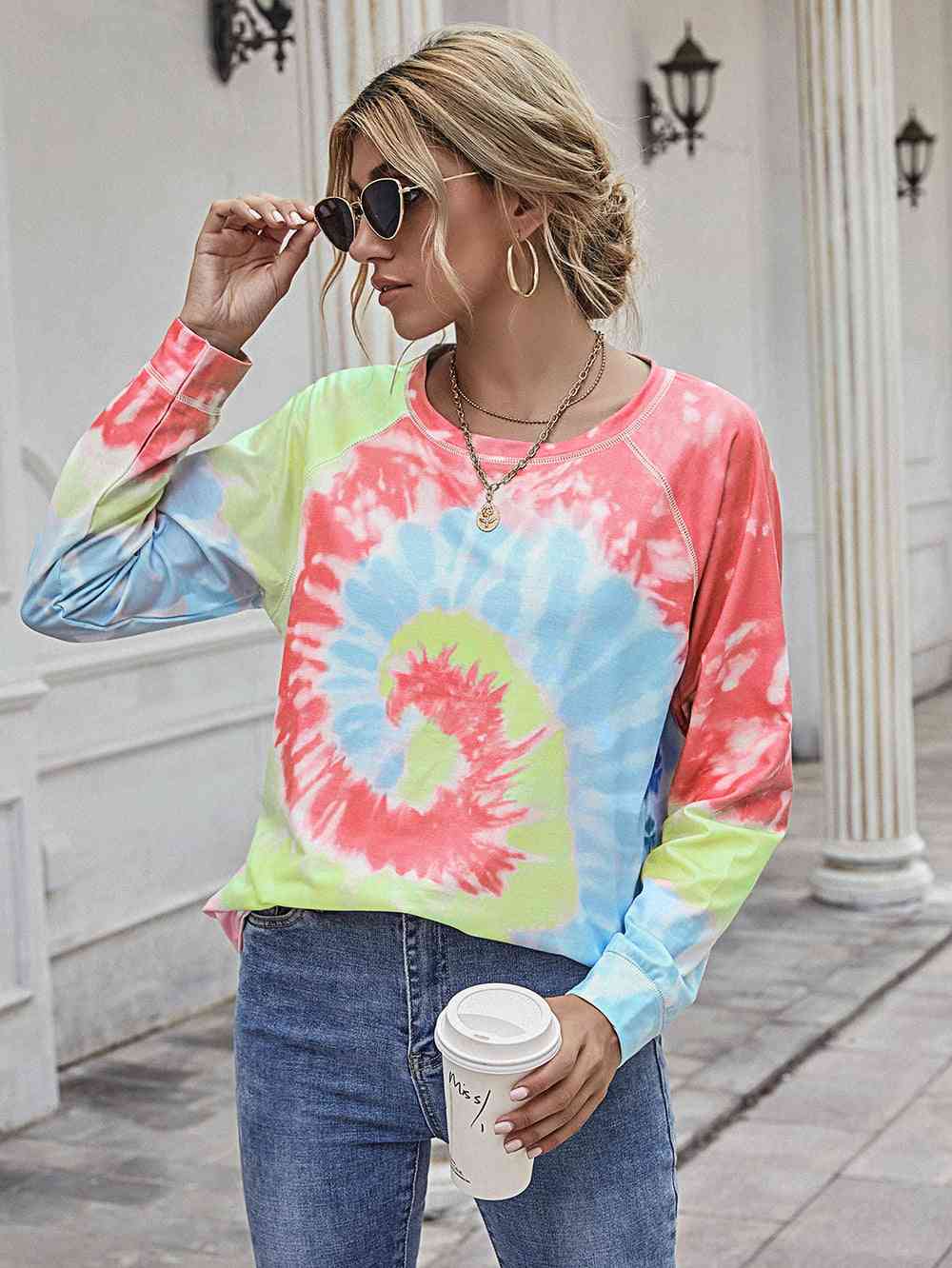 Printed Round Neck Raglan Sleeve Tee Women's T-Shirts - Tophatter Daily Deals