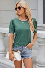 Round Neck Puff Sleeve T-Shirt Women's T-Shirts - Tophatter Daily Deals