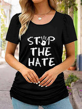 Round Neck Short Sleeve STOP THE HATE Graphic T-Shirt Women's T-Shirts - Tophatter Daily Deals