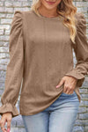 Round Neck Puff Sleeve Blouse Khaki Blouses - Tophatter Daily Deals