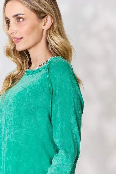 Zenana Round Neck Long Sleeve Top Blouses - Tophatter Daily Deals