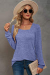 Square Neck Puff Sleeve T-Shirt Light Indigo Women's T-Shirts - Tophatter Daily Deals