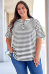 Plus Size Striped Notched Neck Short Sleeve Tee Stripe Women's T-Shirts - Tophatter Daily Deals