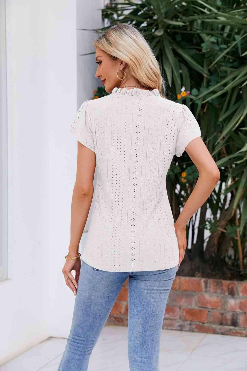 Notched Neck Puff Sleeve Blouse Blouses - Tophatter Daily Deals