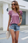 V-Neck Flutter Sleeve T-Shirt Lilac Women's T-Shirts - Tophatter Daily Deals