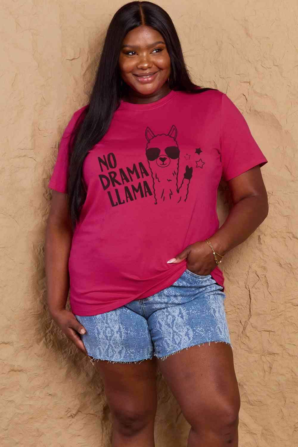 Simply Love Full Size NO DRAMA LLAMA Graphic Cotton Tee Women's T-Shirts - Tophatter Daily Deals