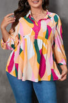 Plus Size Printed Collared Neck Half Button Top Multicolor Blouses - Tophatter Daily Deals