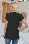 Decorative Button Eyelet V-Neck Short Sleeve T-Shirt Women's T-Shirts - Tophatter Daily Deals