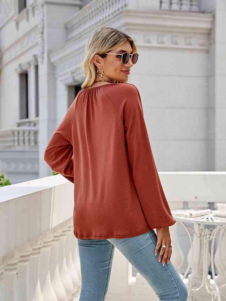 V-Neck Long Sleeve Blouse Blouses - Tophatter Daily Deals