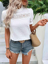 Spliced Lace Short Sleeve Top Blouses - Tophatter Daily Deals