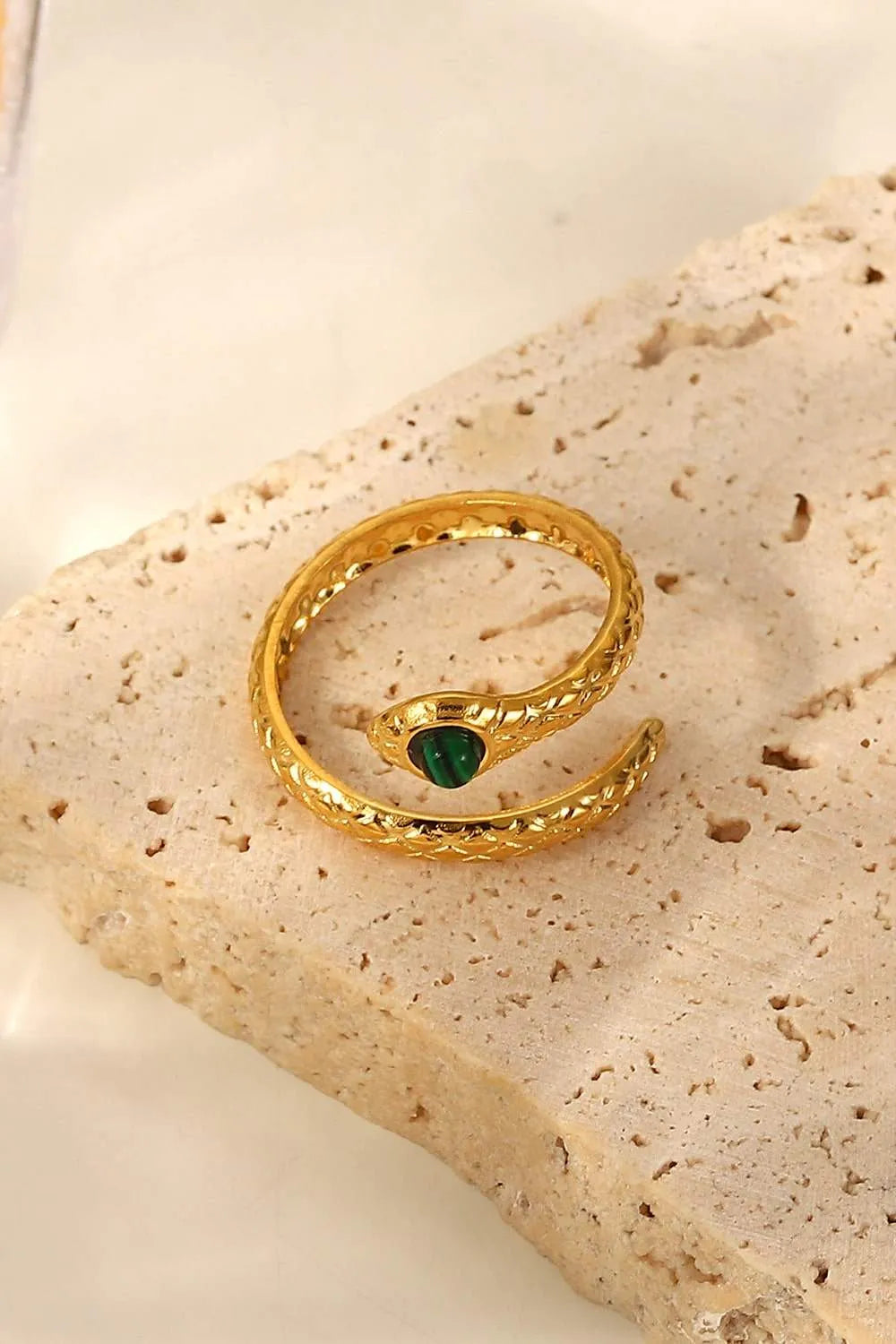 Snake Charmer Malachite Snake-Shaped Bypass Ring Rings - Tophatter Daily Deals