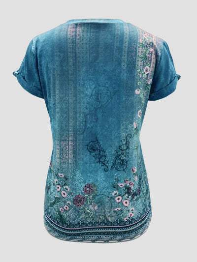 Printed Round Neck Short Sleeve T-Shirt Women's T-Shirts - Tophatter Daily Deals