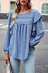 Ruffle Trim Balloon Sleeve Blouse Misty Blue Blouses - Tophatter Daily Deals