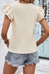 Textured V-Neck Flutter Sleeve Blouse Blouses - Tophatter Daily Deals