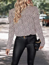 Printed Round Neck Puff Sleeve Blouse Blouses - Tophatter Daily Deals