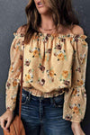 Floral Off-Shoulder Ruffle Hem Top Yellow Blouses - Tophatter Daily Deals