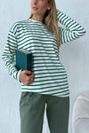 Round Neck Striped Dropped Shoulder T-Shirt Women's T-Shirts - Tophatter Daily Deals