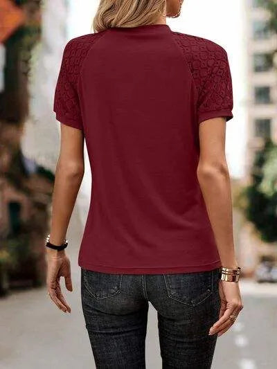 Openwork Lace Detail Short Sleeve T-Shirt Women's T-Shirts - Tophatter Daily Deals
