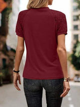 Openwork Lace Detail Short Sleeve T-Shirt Women's T-Shirts - Tophatter Daily Deals