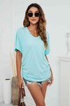 V-Neck Side Ruched Tee Tiffany Blue Women's T-Shirts - Tophatter Daily Deals