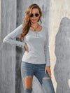 Buttoned Round Neck Long Sleeve T-Shirt Heather Gray Women's T-Shirts - Tophatter Daily Deals