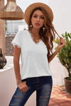 Lace Detail V-Neck T-Shirt White Women's T-Shirts - Tophatter Daily Deals