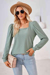 Square Neck Puff Sleeve Blouse Blouses - Tophatter Daily Deals