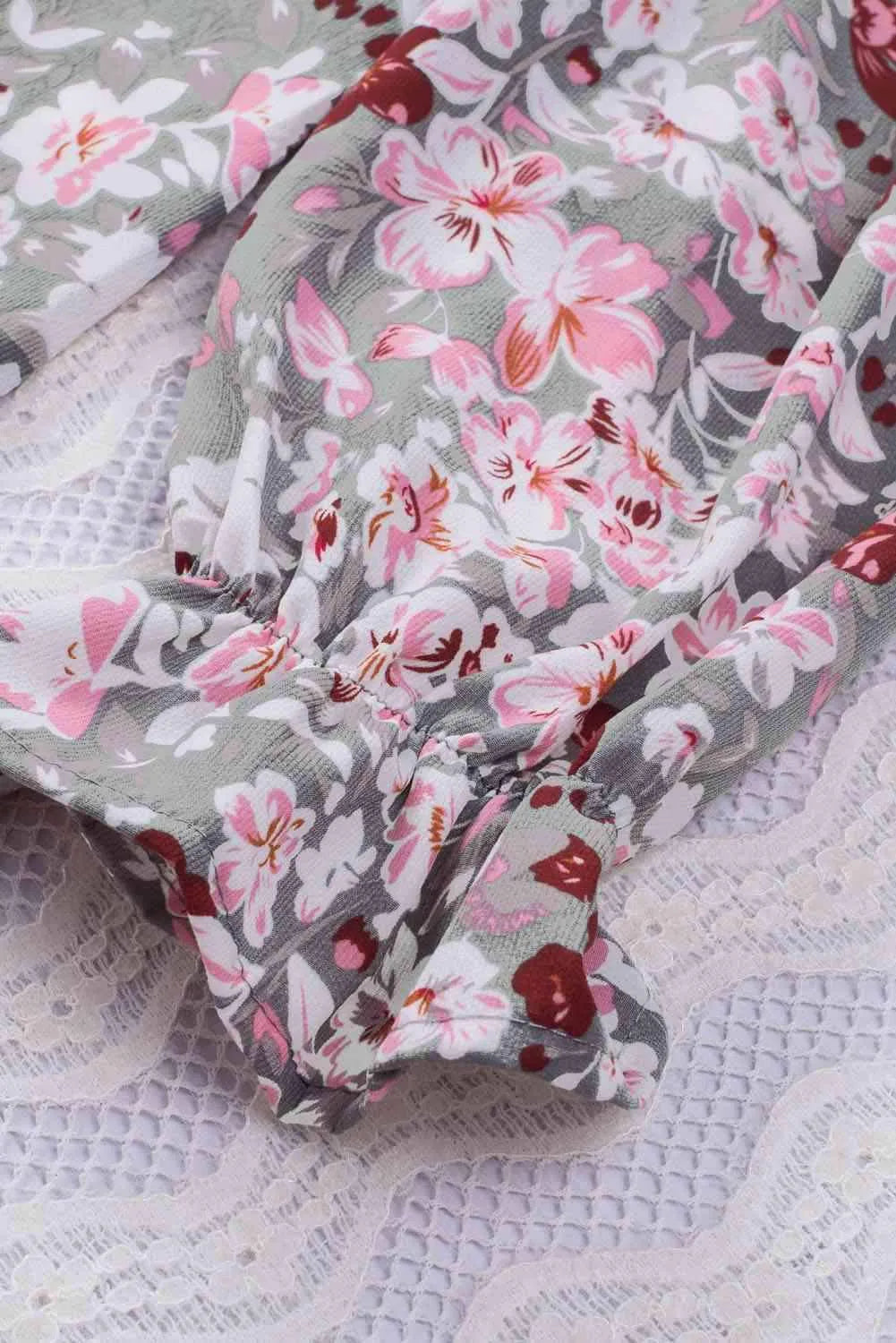 Printed Tie Neck Flounce Sleeve Top Blouses - Tophatter Daily Deals