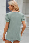 Eyelet Round Neck Flounce Sleeve T-Shirt Women's T-Shirts - Tophatter Daily Deals