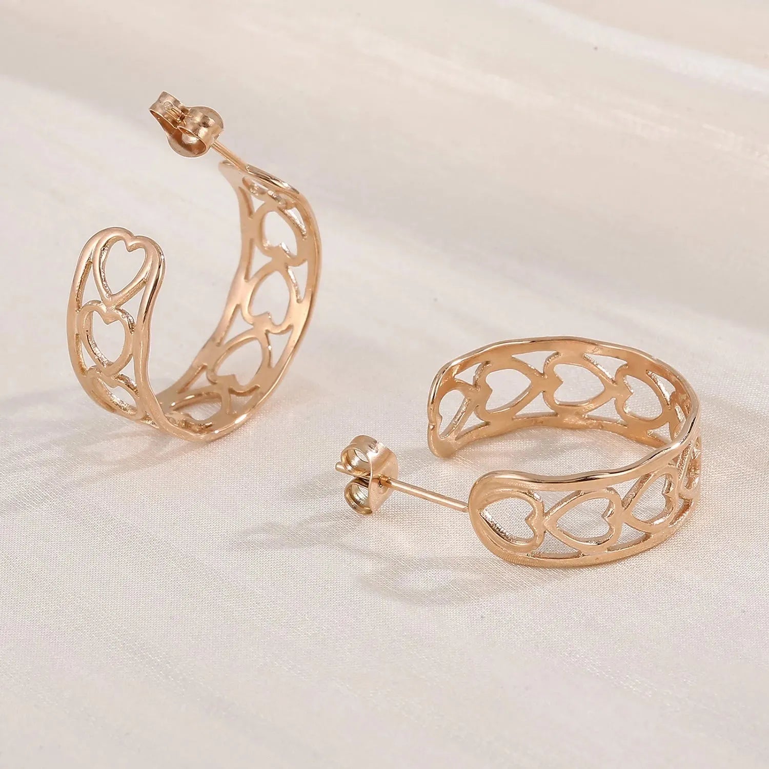 Stainless Steel C-Hoop Earrings style A Rose Gold One Size Earrings - Tophatter Daily Deals