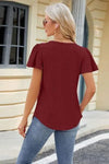 Eyelet Square Neck Short Sleeve T-Shirt Women's T-Shirts - Tophatter Daily Deals