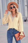 Contrast V-Neck Flounce Sleeve Top Lemon Blouses - Tophatter Daily Deals