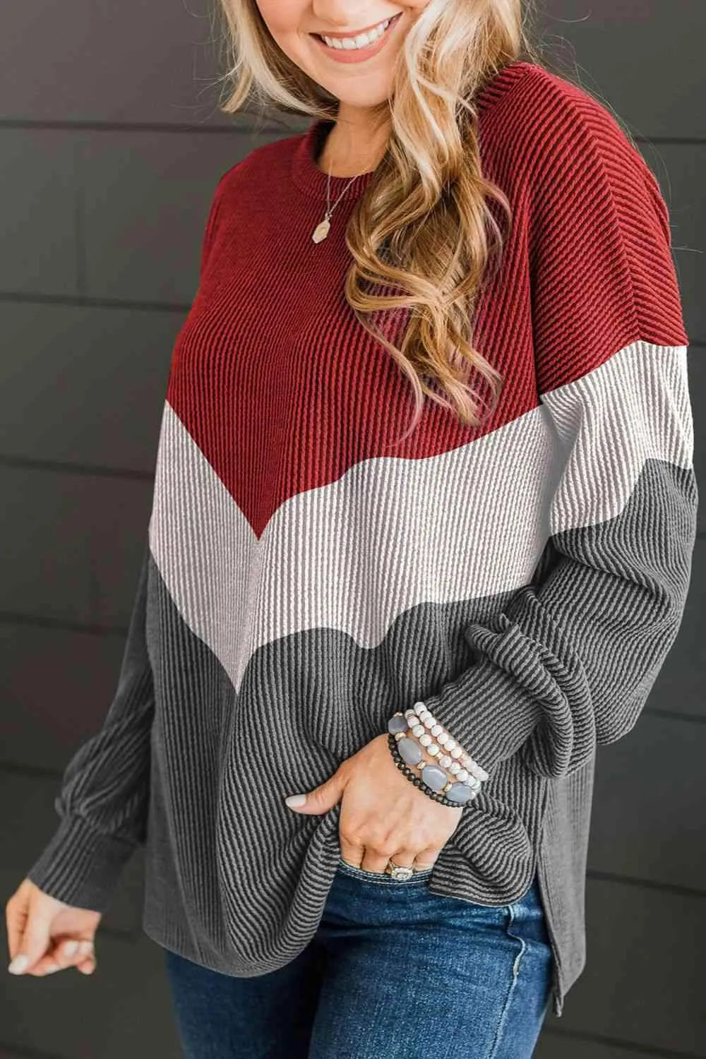 Chevron Print Drop Shoulder Top Blouses - Tophatter Daily Deals