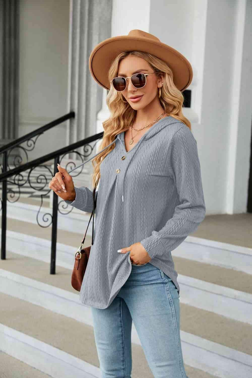 Long Sleeve Hooded Blouse Blouses - Tophatter Daily Deals