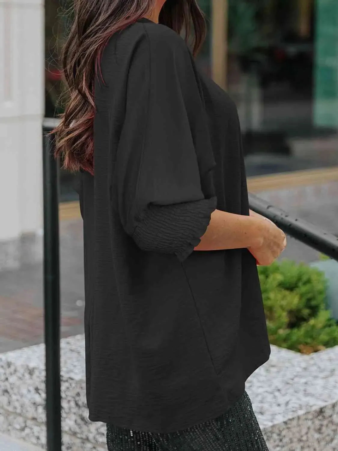 Boat Neck Three-Quarter Sleeve Blouse Blouses - Tophatter Daily Deals